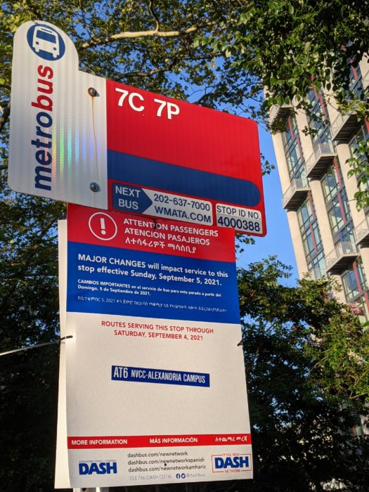 DASH bus stop with temporary sign displaying service changes