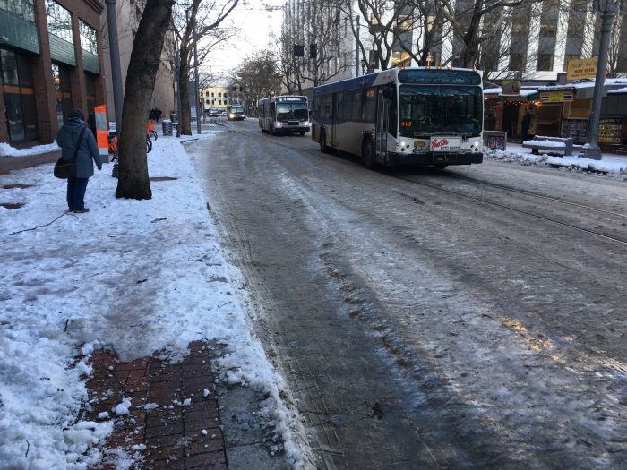 Portland's transit mall five days after the snow fell.